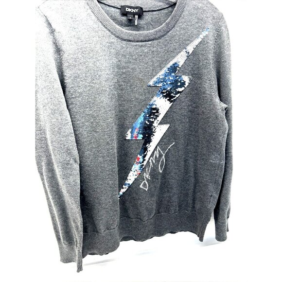 Dkny Sweaters - DKNY Long Sleeve Gray Sequin Lightening Bolt Sweater Size M